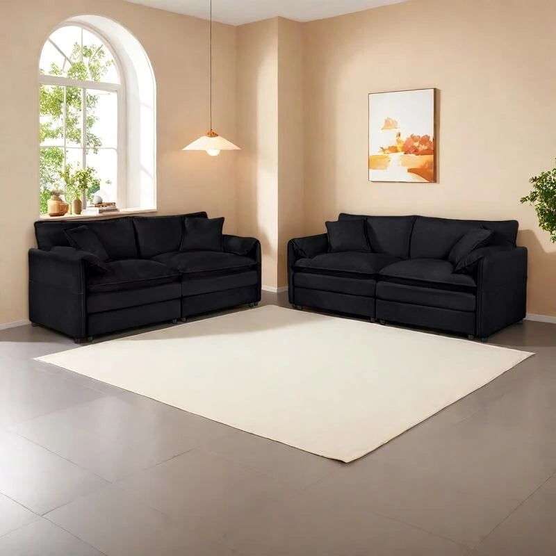 Ensemble de canapés 2 places en chenille « Cloud » de 192 cm avec assise profonde et 4 oreillers
