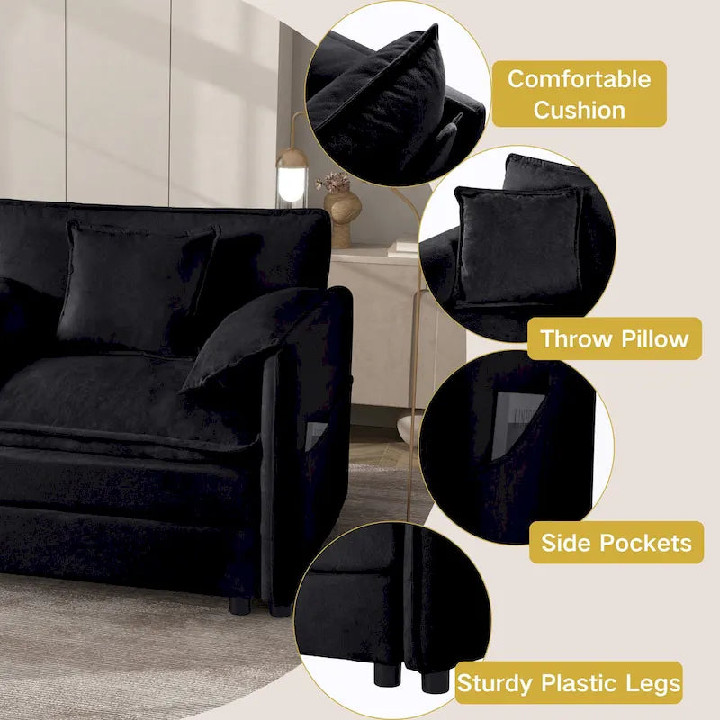 Ensemble de canapés 2 places en chenille « Cloud » de 192 cm avec assise profonde et 4 oreillers