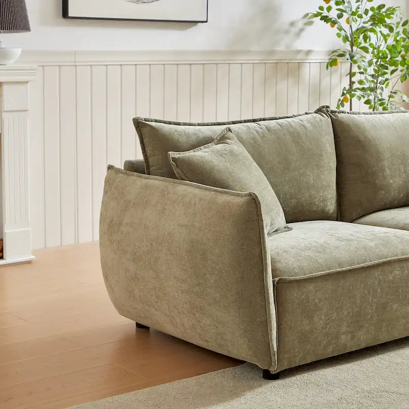 3-pieces Linen Modular Sofa Set with 3+3+1 Seater Combo and Wooden Frame & 5 Pillows