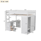 Lit mezzanine double en bois avec armoires et bureau 2 tiroirs avec armoire de rangement