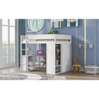 Lit mezzanine double en bois avec armoires et bureau 2 tiroirs avec armoire de rangement