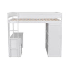 Lit mezzanine double en bois avec armoires et bureau 2 tiroirs avec armoire de rangement