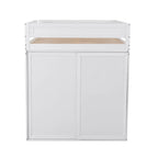 Lit mezzanine double en bois avec armoires et bureau 2 tiroirs avec armoire de rangement