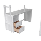 Lit mezzanine double en bois avec armoires et bureau 2 tiroirs avec armoire de rangement