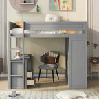 Lit mezzanine double en bois avec armoires et bureau 2 tiroirs avec armoire de rangement