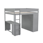 Lit mezzanine double en bois avec armoires et bureau 2 tiroirs avec armoire de rangement
