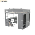 Lit mezzanine double en bois avec armoires et bureau 2 tiroirs avec armoire de rangement