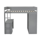 Lit mezzanine double en bois avec armoires et bureau 2 tiroirs avec armoire de rangement