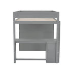 Lit mezzanine double en bois avec armoires et bureau 2 tiroirs avec armoire de rangement