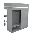 Lit mezzanine double en bois avec armoires et bureau 2 tiroirs avec armoire de rangement