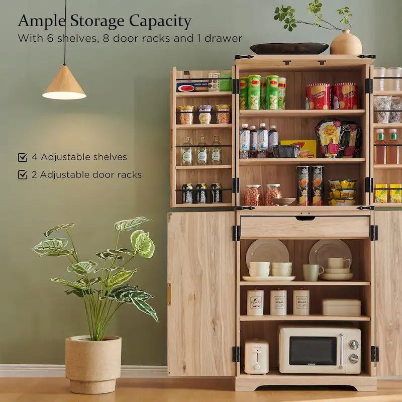 Armoire de rangement moderne de 183 cm de hauteur avec 4 portes et cannelures