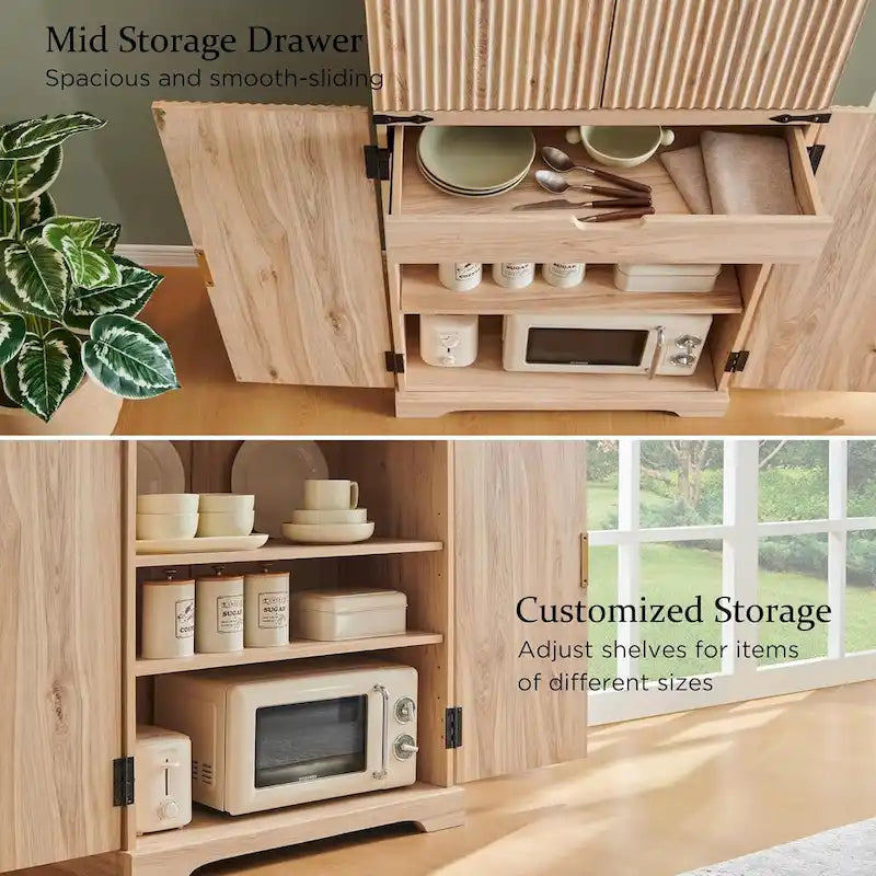 Armoire de rangement moderne de 183 cm de hauteur avec 4 portes et cannelures