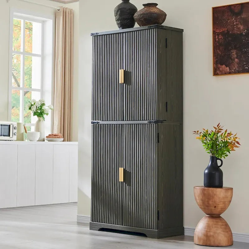 Armoire de rangement moderne de 183 cm de hauteur avec 4 portes et cannelures