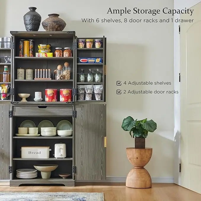 Armoire de rangement moderne de 183 cm de hauteur avec 4 portes et cannelures