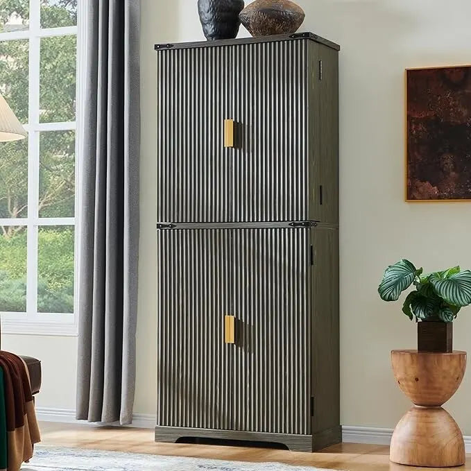 Armoire de rangement moderne de 183 cm de hauteur avec 4 portes et cannelures