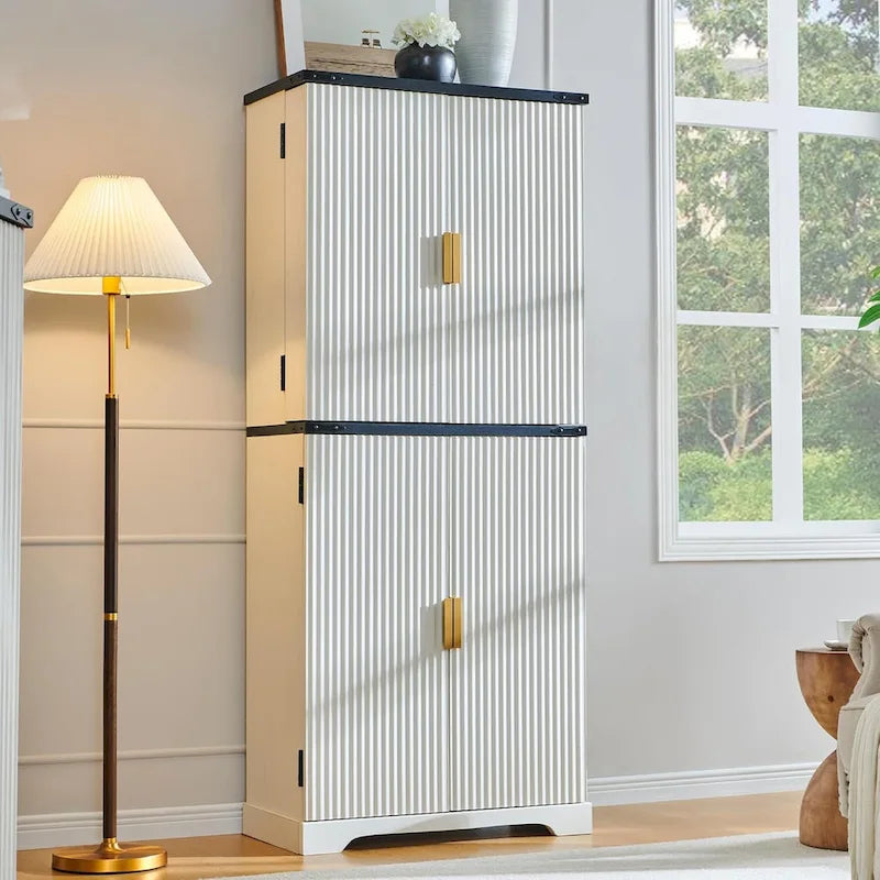 Armoire de rangement moderne de 183 cm de hauteur avec 4 portes et cannelures