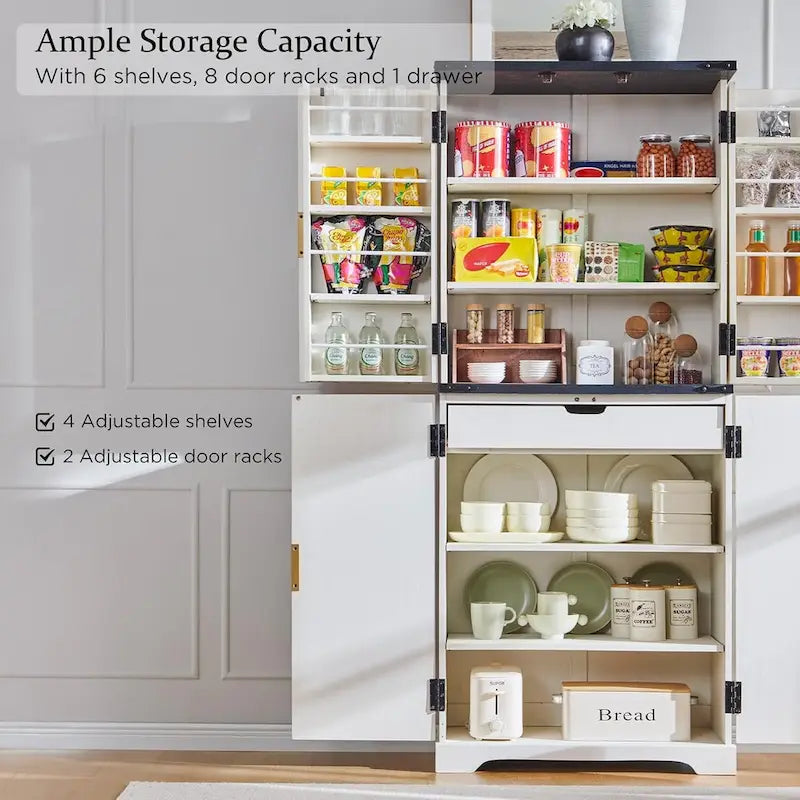 Armoire de rangement moderne de 183 cm de hauteur avec 4 portes et cannelures