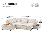 107 Canapé sectionnel modulaire surdimensionné en chenille avec lit gigogne et pouf de rangement mobile