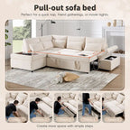 107 Canapé sectionnel modulaire surdimensionné en chenille avec lit gigogne et pouf de rangement mobile