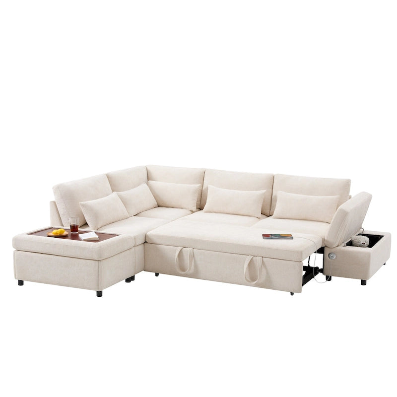 107 Canapé sectionnel modulaire surdimensionné en chenille avec lit gigogne et pouf de rangement mobile