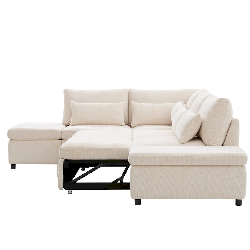 107 Canapé sectionnel modulaire surdimensionné en chenille avec lit gigogne et pouf de rangement mobile