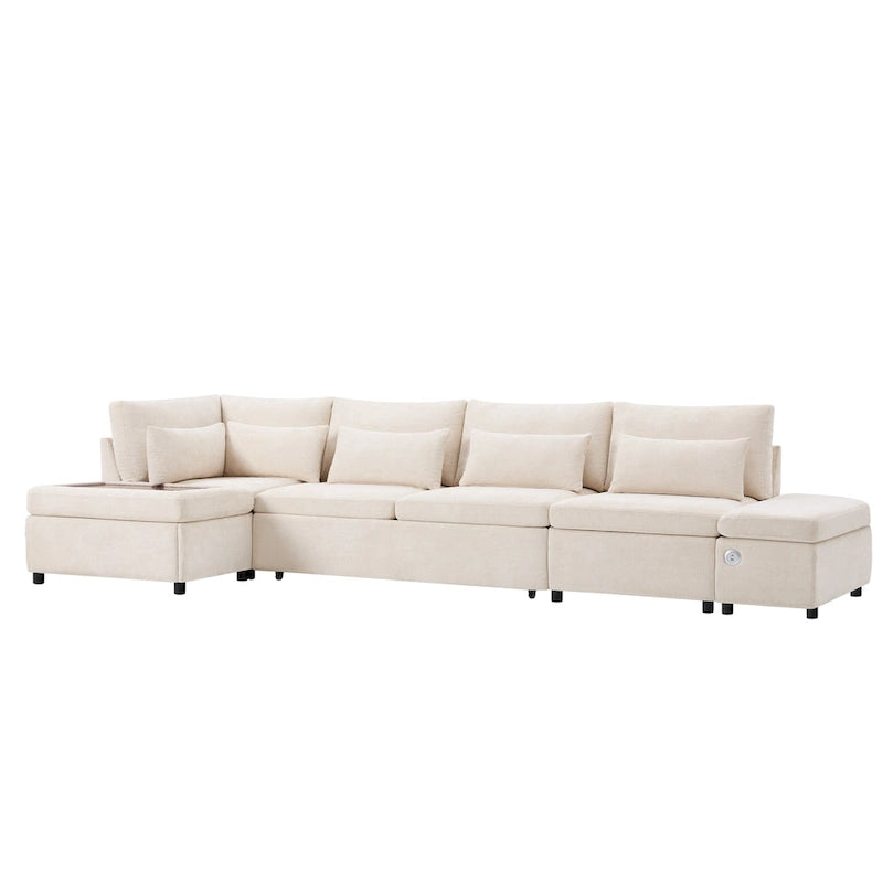 107 Canapé sectionnel modulaire surdimensionné en chenille avec lit gigogne et pouf de rangement mobile