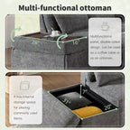 107 Canapé sectionnel modulaire surdimensionné en chenille avec lit gigogne et pouf de rangement mobile