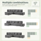 107 Canapé sectionnel modulaire surdimensionné en chenille avec lit gigogne et pouf de rangement mobile