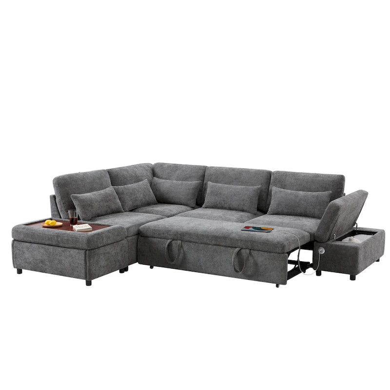 107 Canapé sectionnel modulaire surdimensionné en chenille avec lit gigogne et pouf de rangement mobile