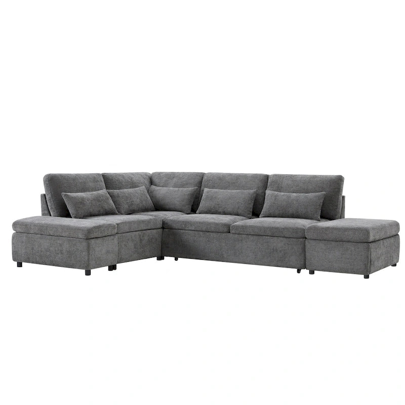 107 Canapé sectionnel modulaire surdimensionné en chenille avec lit gigogne et pouf de rangement mobile