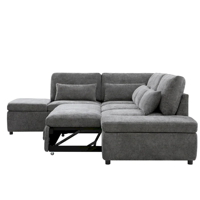 107 Canapé sectionnel modulaire surdimensionné en chenille avec lit gigogne et pouf de rangement mobile