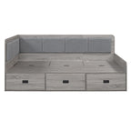 Cadre de lit de repos en bois avec rangements, en forme de L, avec 3 tiroirs de rangement et 3 compartiments de rangement intégrés