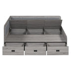 Cadre de lit de repos en bois avec rangements, en forme de L, avec 3 tiroirs de rangement et 3 compartiments de rangement intégrés
