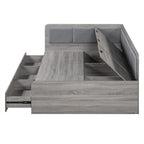 Cadre de lit de repos en bois avec rangements, en forme de L, avec 3 tiroirs de rangement et 3 compartiments de rangement intégrés