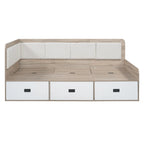 Cadre de lit de repos en bois avec rangements, en forme de L, avec 3 tiroirs de rangement et 3 compartiments de rangement intégrés