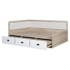 Cadre de lit de repos en bois avec rangements, en forme de L, avec 3 tiroirs de rangement et 3 compartiments de rangement intégrés