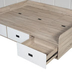 Cadre de lit de repos en bois avec rangements, en forme de L, avec 3 tiroirs de rangement et 3 compartiments de rangement intégrés