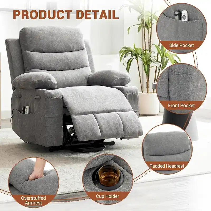 Oversized Electric Power Lift Recliner Chair, Recliners for Elderly With Heat and Massage