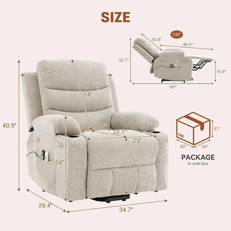 Oversized Electric Power Lift Recliner Chair, Recliners for Elderly With Heat and Massage