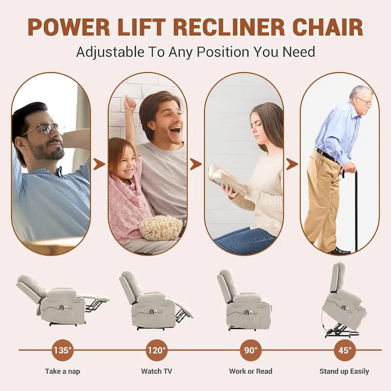 Oversized Electric Power Lift Recliner Chair, Recliners for Elderly With Heat and Massage