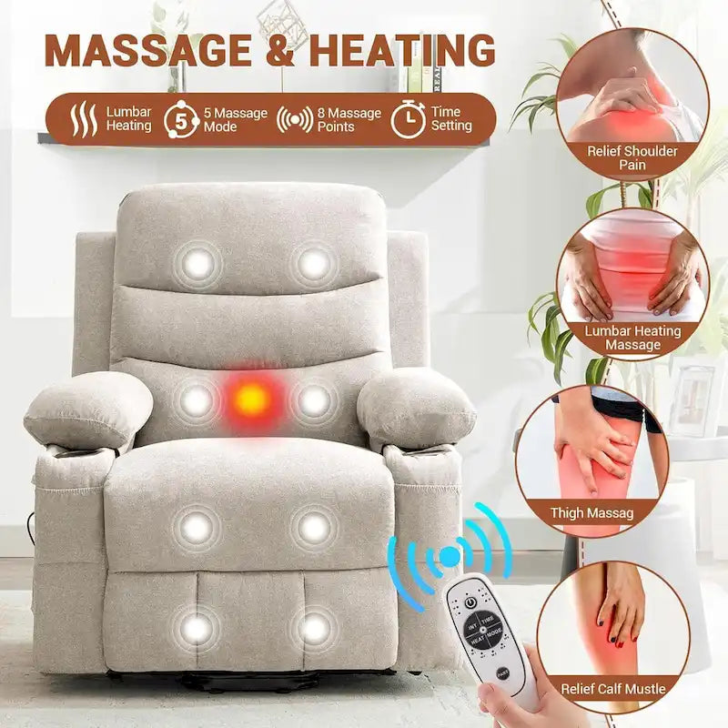 Oversized Electric Power Lift Recliner Chair, Recliners for Elderly With Heat and Massage