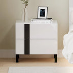 Roomfitters Modern 3 Piece Glossy Queen Platform Bed Set, Lighted Frame, 2 Nightstands, White