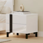 Roomfitters Modern 3 Piece Glossy Queen Platform Bed Set, Lighted Frame, 2 Nightstands, White