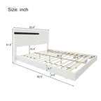 Roomfitters Modern 3 Piece Glossy Queen Platform Bed Set, Lighted Frame, 2 Nightstands, White