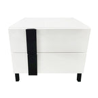 Roomfitters Modern 3 Piece Glossy Queen Platform Bed Set, Lighted Frame, 2 Nightstands, White