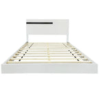 Roomfitters Modern 3 Piece Glossy Queen Platform Bed Set, Lighted Frame, 2 Nightstands, White
