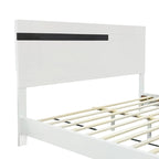 Roomfitters Modern 3 Piece Glossy Queen Platform Bed Set, Lighted Frame, 2 Nightstands, White