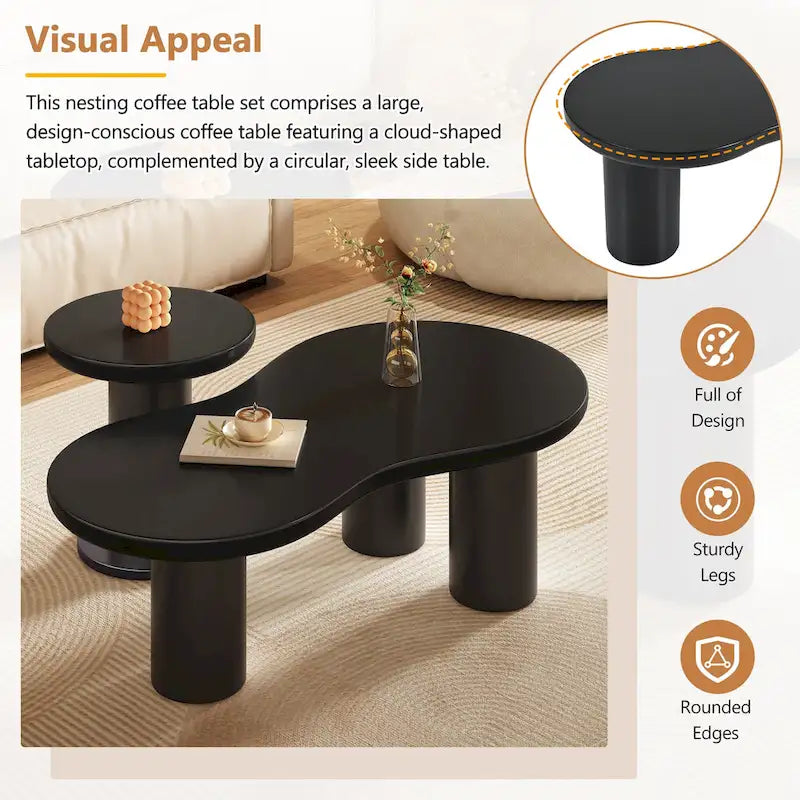 Ensemble de 2 tables basses gigognes Cloud avec petite table d'appoint ronde