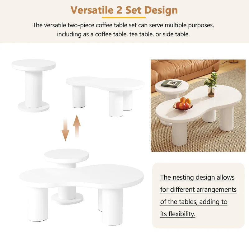 Ensemble de 2 tables basses gigognes Cloud avec petite table d'appoint ronde