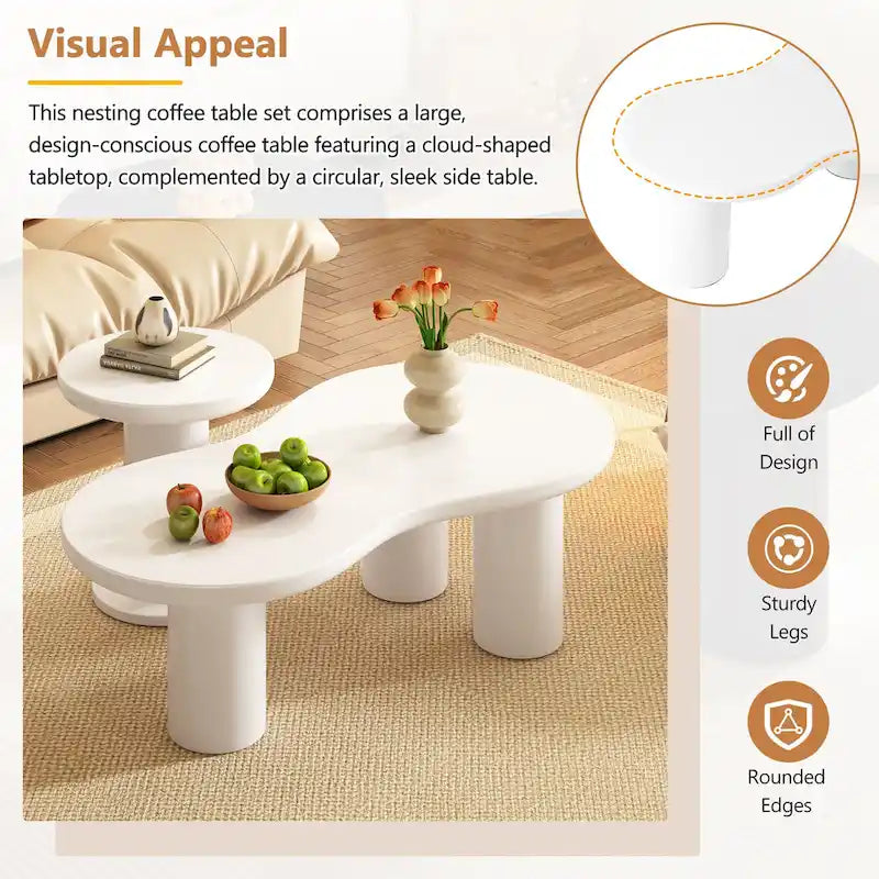 Ensemble de 2 tables basses gigognes Cloud avec petite table d'appoint ronde